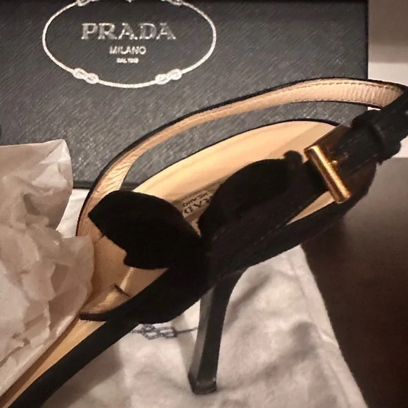 Prada Calzature Donna Camoscio Foglia Black Strappy Heels - Picture 11 of 15